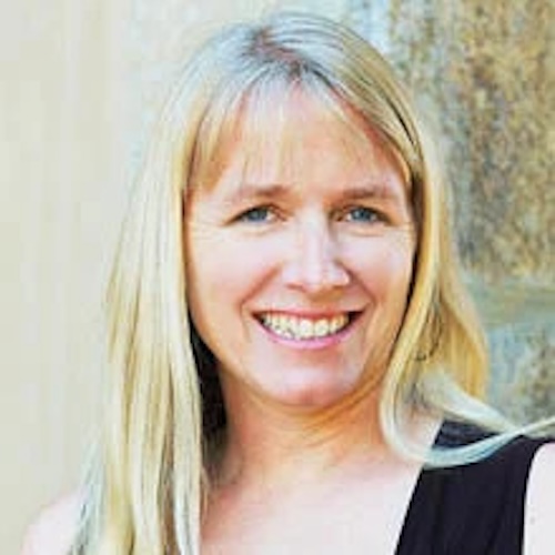 blond woman christie smiling